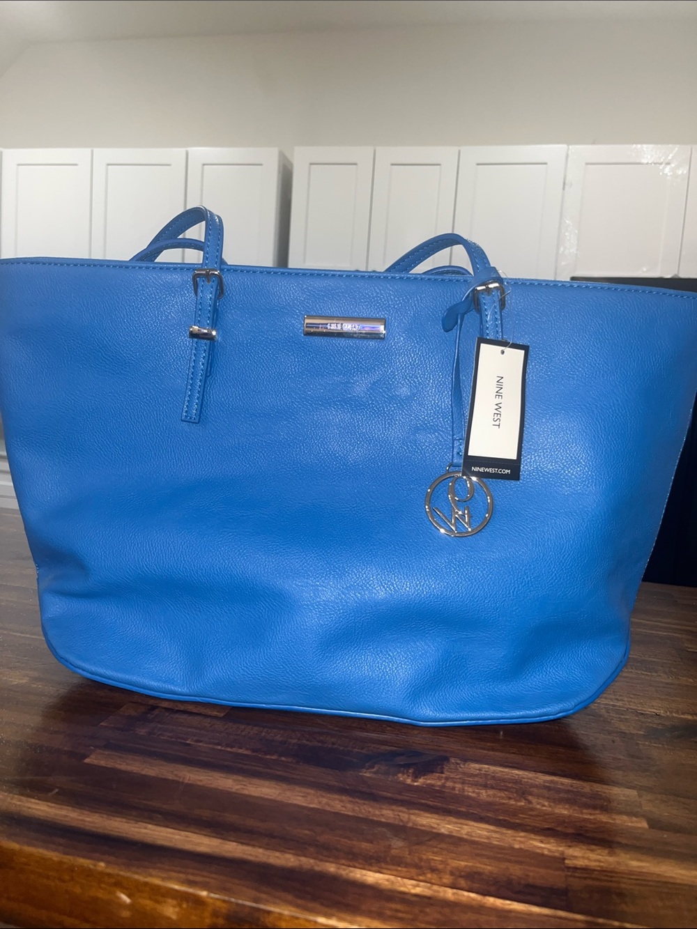 Nine West Royal Blue Faux Leather Tote with Logo Charm